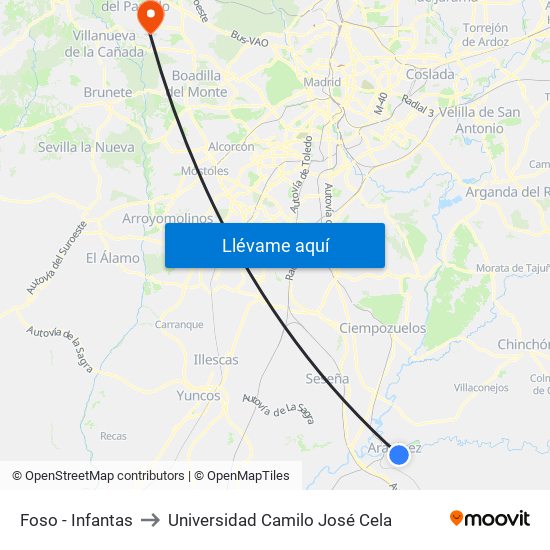 Foso - Infantas to Universidad Camilo José Cela map