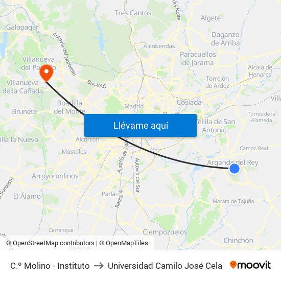 C.º Molino - Instituto to Universidad Camilo José Cela map