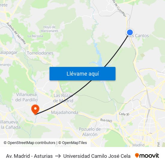 Av. Madrid - Asturias to Universidad Camilo José Cela map