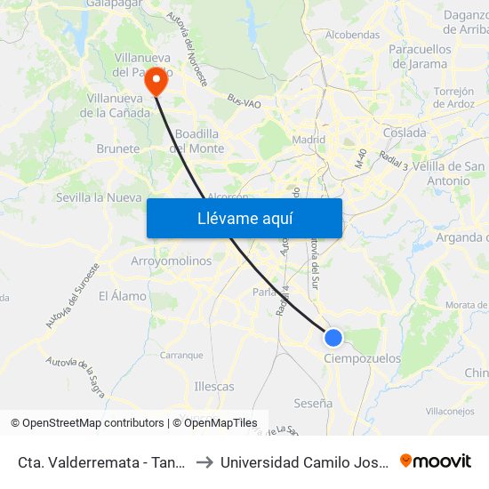 Cta. Valderremata - Tanatorio to Universidad Camilo José Cela map