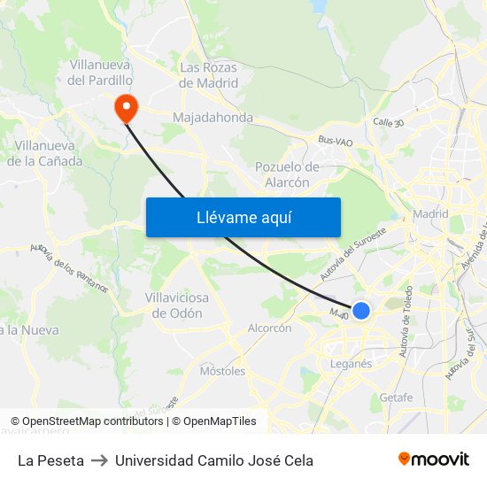 La Peseta to Universidad Camilo José Cela map