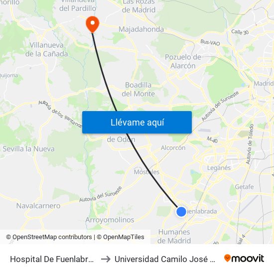 Hospital De Fuenlabrada to Universidad Camilo José Cela map