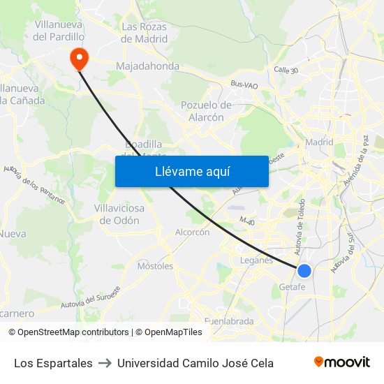 Los Espartales to Universidad Camilo José Cela map
