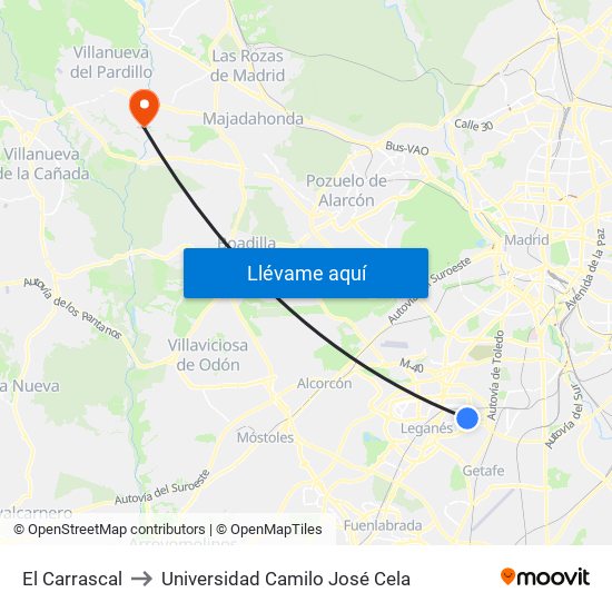 El Carrascal to Universidad Camilo José Cela map