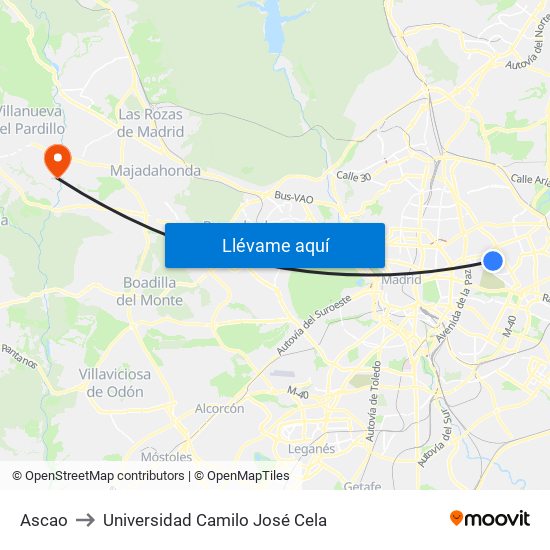 Ascao to Universidad Camilo José Cela map
