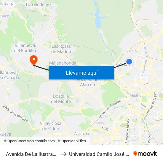 Avenida De La Ilustración to Universidad Camilo José Cela map