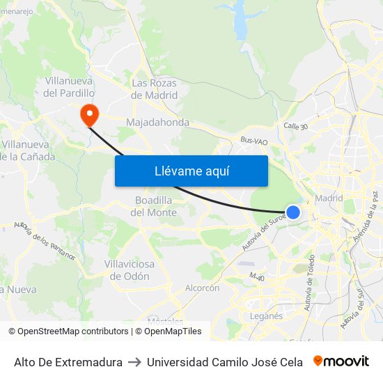 Alto De Extremadura to Universidad Camilo José Cela map