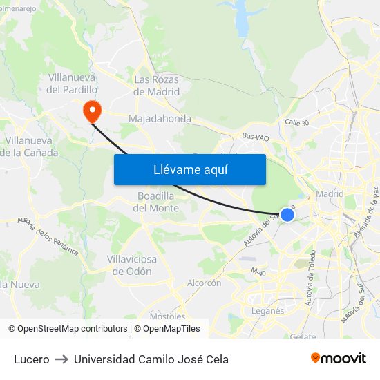 Lucero to Universidad Camilo José Cela map
