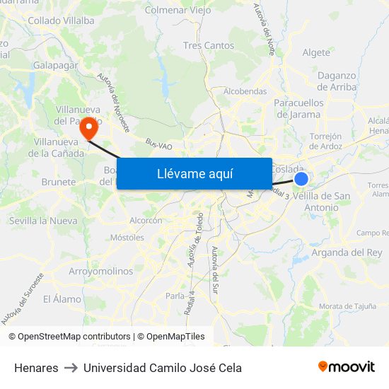 Henares to Universidad Camilo José Cela map