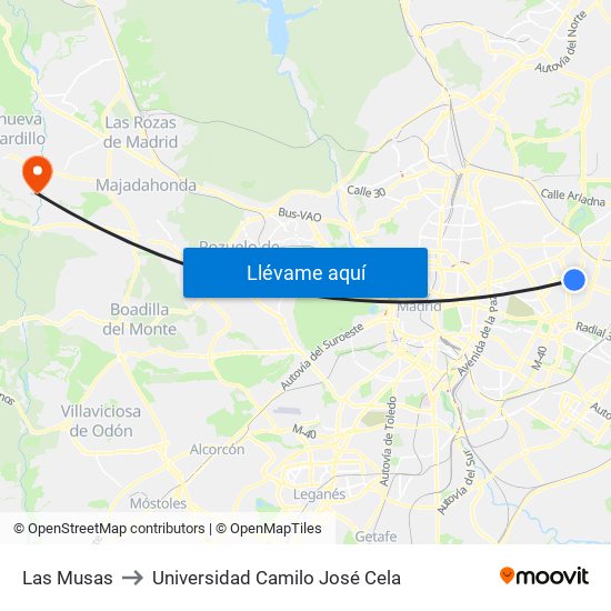 Las Musas to Universidad Camilo José Cela map