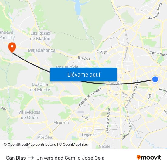 San Blas to Universidad Camilo José Cela map