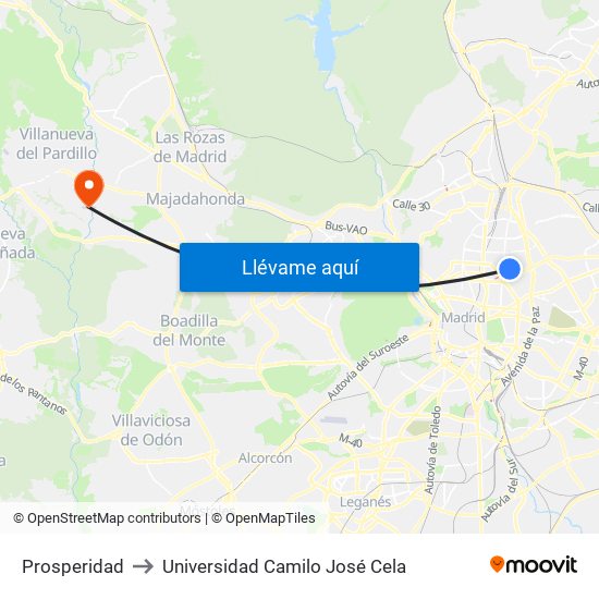 Prosperidad to Universidad Camilo José Cela map