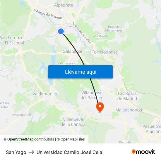 San Yago to Universidad Camilo José Cela map