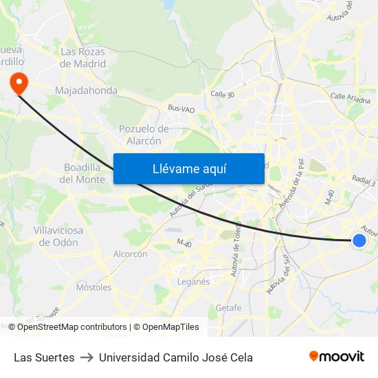 Las Suertes to Universidad Camilo José Cela map