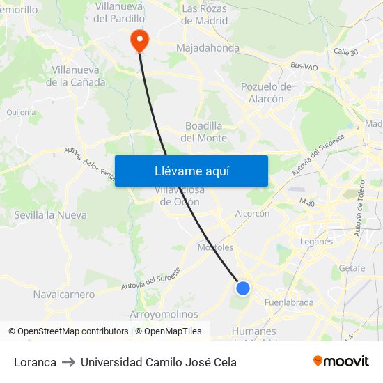 Loranca to Universidad Camilo José Cela map