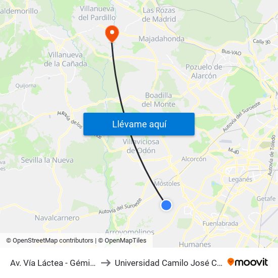 Av. Vía Láctea - Géminis to Universidad Camilo José Cela map