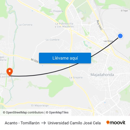 Acanto - Tomillarón to Universidad Camilo José Cela map