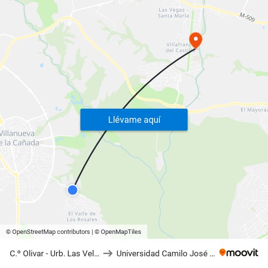 C.º Olivar - Urb. Las Velisas to Universidad Camilo José Cela map