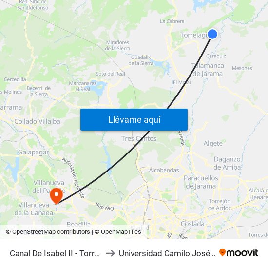 Canal De Isabel II - Torrearte to Universidad Camilo José Cela map