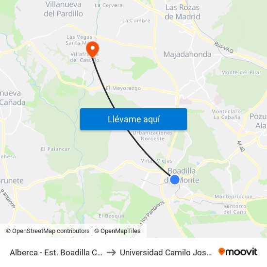 Alberca - Est. Boadilla Centro to Universidad Camilo José Cela map