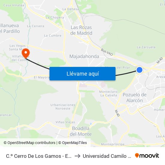 C.º Cerro De Los Gamos - Est. El Barrial to Universidad Camilo José Cela map