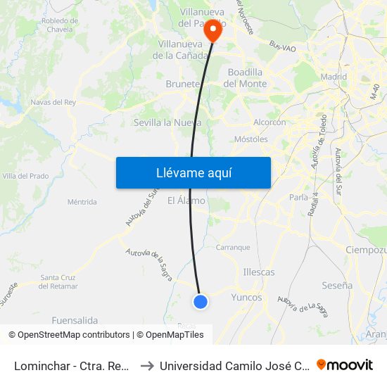 Lominchar - Ctra. Recas to Universidad Camilo José Cela map