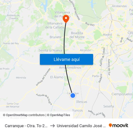 Carranque - Ctra. To-2034 to Universidad Camilo José Cela map