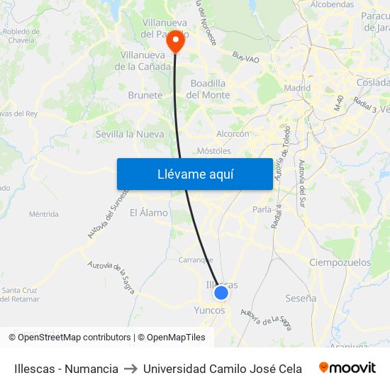 Illescas - Numancia to Universidad Camilo José Cela map