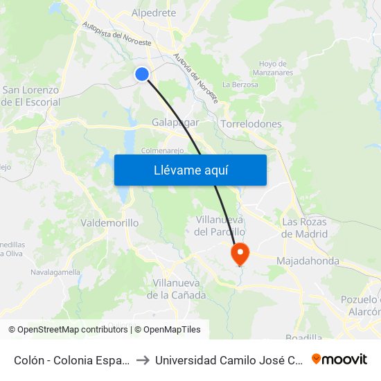 Colón - Colonia España to Universidad Camilo José Cela map