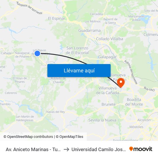 Av. Aniceto Marinas - Turismo to Universidad Camilo José Cela map