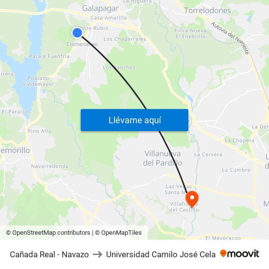 Cañada Real - Navazo to Universidad Camilo José Cela map