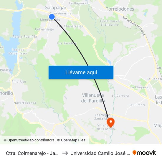 Ctra. Colmenarejo - Jazmín to Universidad Camilo José Cela map