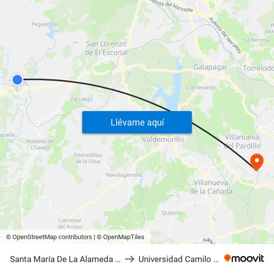 Santa María De La Alameda - Peguerinos to Universidad Camilo José Cela map
