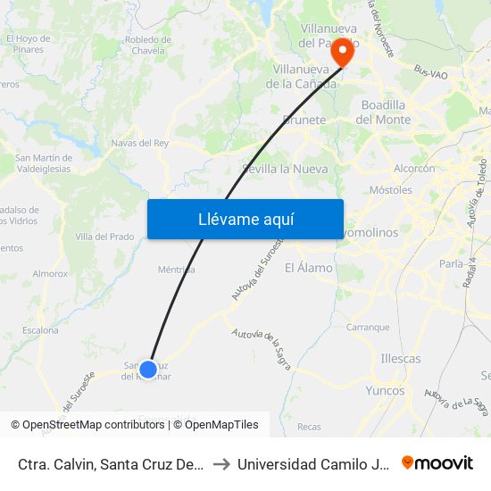 Ctra. Calvin, Santa Cruz Del Retamar to Universidad Camilo José Cela map