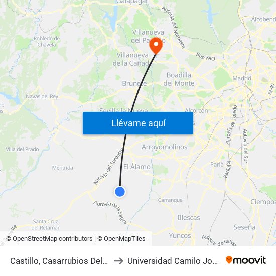 Castillo, Casarrubios Del Monte to Universidad Camilo José Cela map