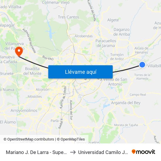 Mariano J. De Larra - Supermercado to Universidad Camilo José Cela map
