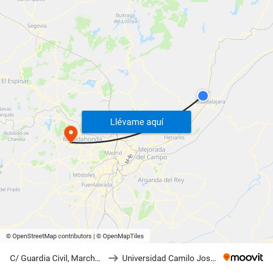 C/ Guardia Civil, Marchamalo to Universidad Camilo José Cela map
