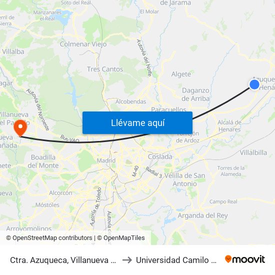 Ctra. Azuqueca, Villanueva De La Torre to Universidad Camilo José Cela map