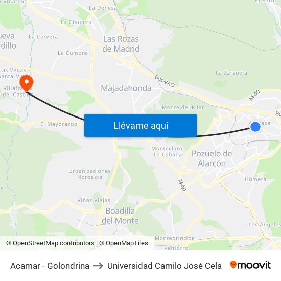 Acamar - Golondrina to Universidad Camilo José Cela map