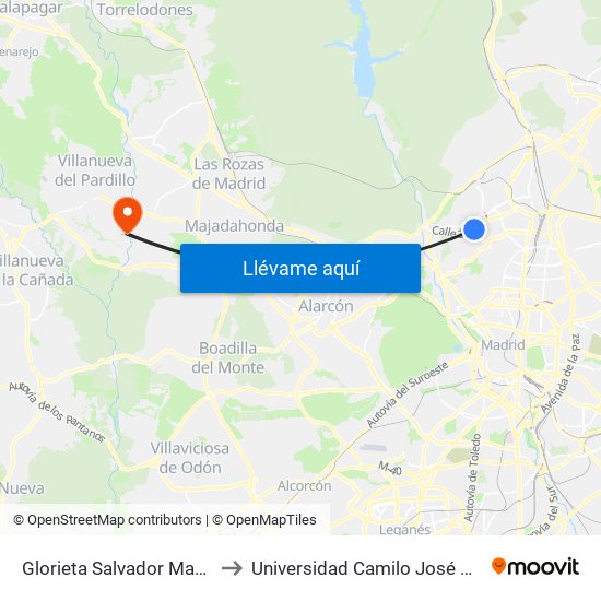 Glorieta Salvador Maella to Universidad Camilo José Cela map