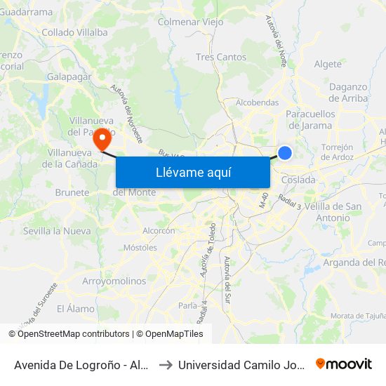 Avenida De Logroño - Algemesí to Universidad Camilo José Cela map