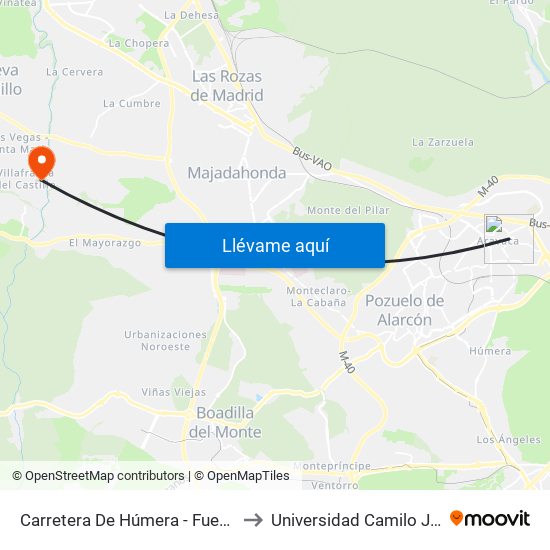 Carretera De Húmera - Fuente Del Rey to Universidad Camilo José Cela map