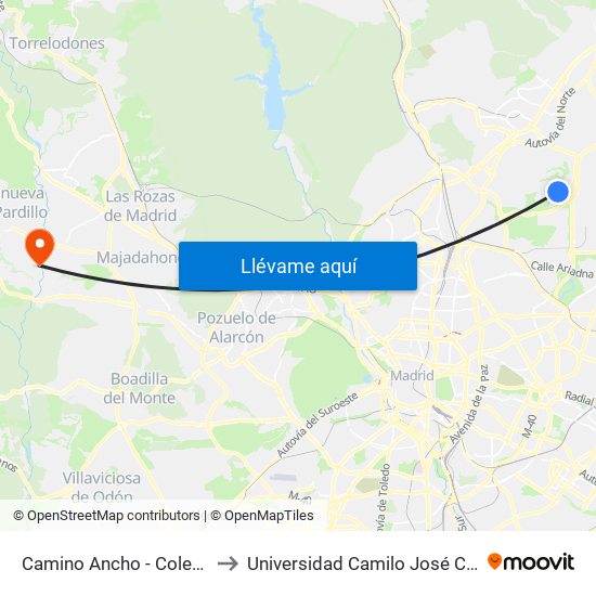 Camino Ancho - Colegio to Universidad Camilo José Cela map