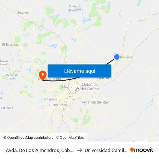 Avda. De Los Almendros, Cabanillas Del Campo to Universidad Camilo José Cela map