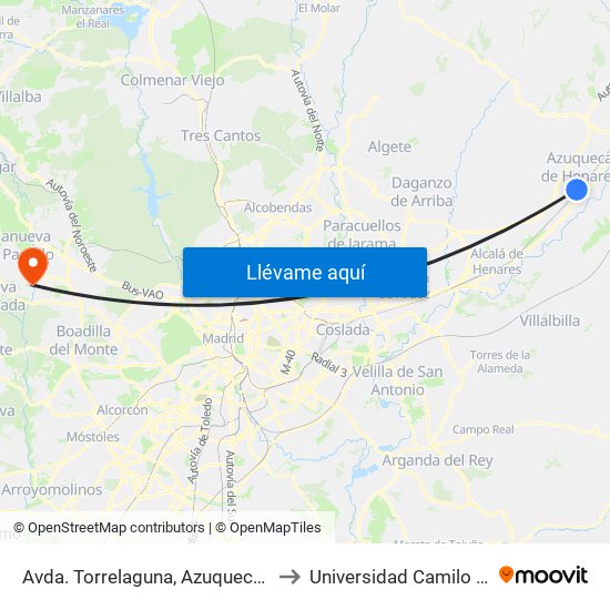 Avda. Torrelaguna, Azuqueca De Henares to Universidad Camilo José Cela map