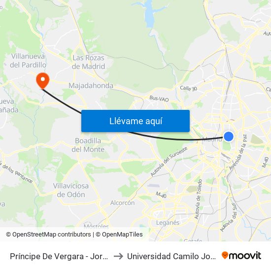 Príncipe De Vergara - Jorge Juan to Universidad Camilo José Cela map