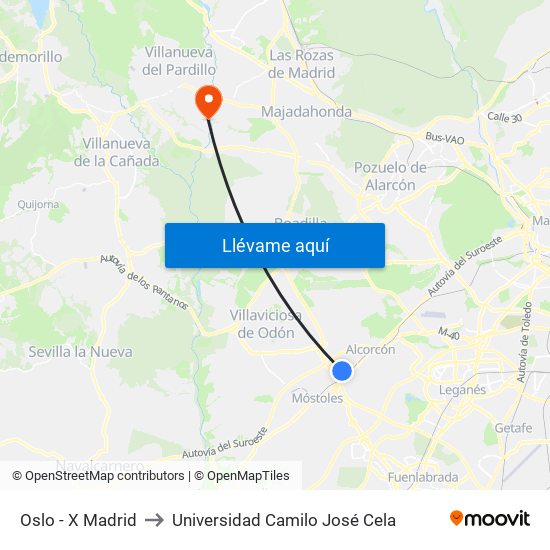Oslo - X Madrid to Universidad Camilo José Cela map