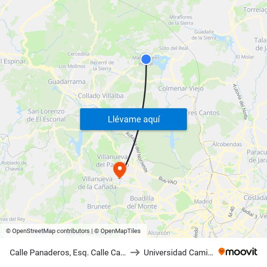 Calle Panaderos, Esq. Calle Cañada De Los Toros to Universidad Camilo José Cela map