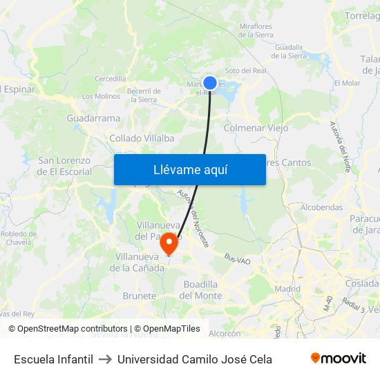 Escuela Infantil to Universidad Camilo José Cela map