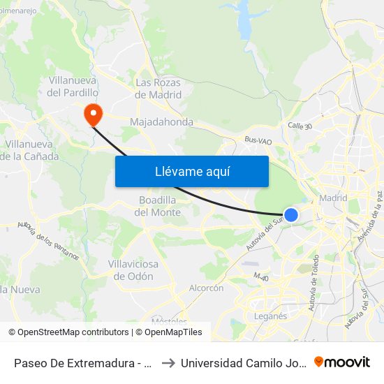 Paseo De Extremadura - El Greco to Universidad Camilo José Cela map